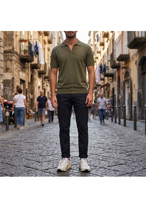 Paolo Pecora Milano Men's Cotton Knit V-Neck Polo - Olive Green PAOLO PECORA |  | A043 F1005407